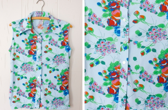 1970s Shirt 1970s button-up collared shirt with floral design