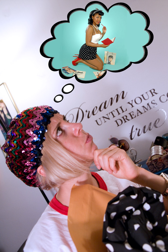 How to De Clutter Thrift Store Finds sammy of sammy davis vintage thinking of fajr of stylish thought in a thought bubble