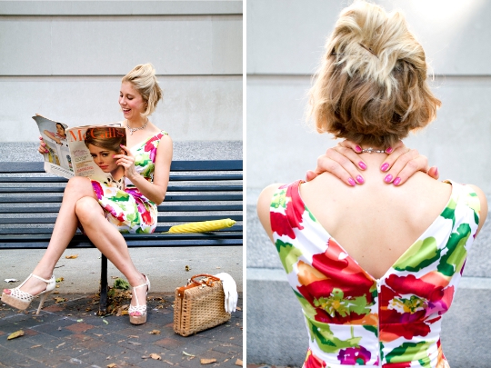 '50s style stop staring dress worn on model 